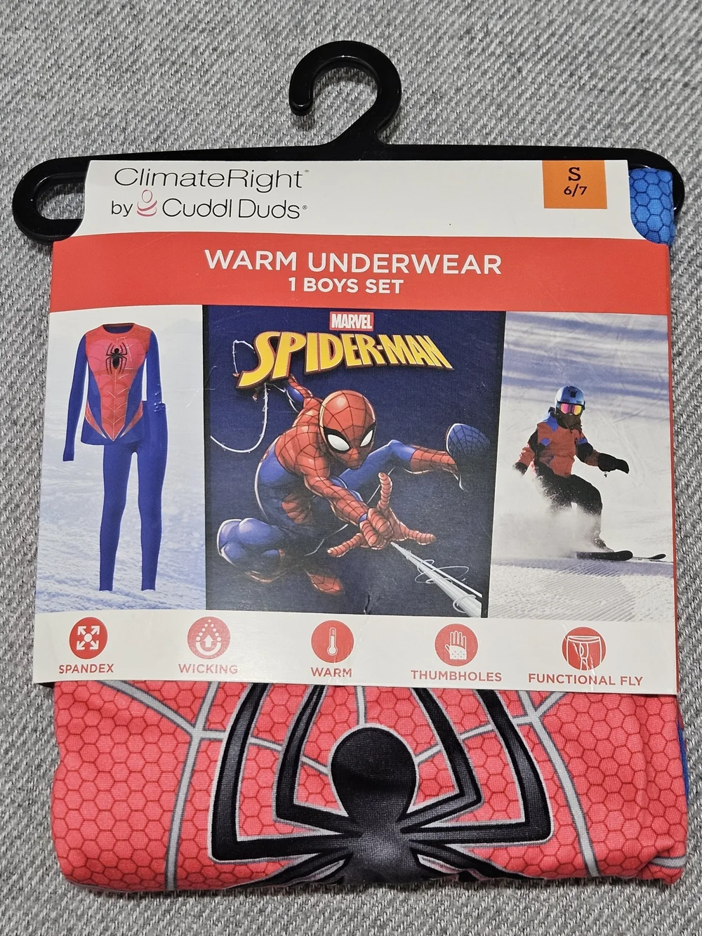 Cuddl Duds Spider-Man Red and Blue Boys Warm Underwear Set